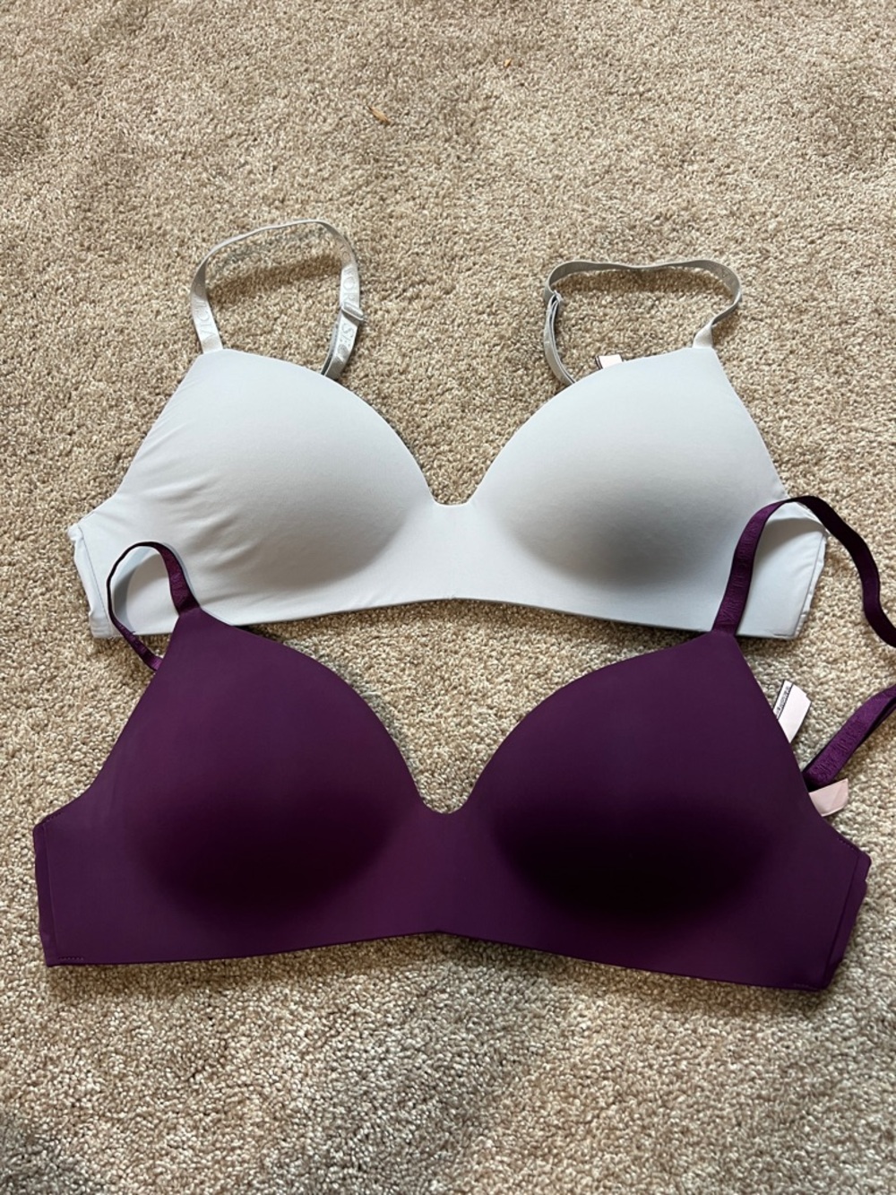 Seamless T-Shirt Bra - Light Gray & Deep Plum